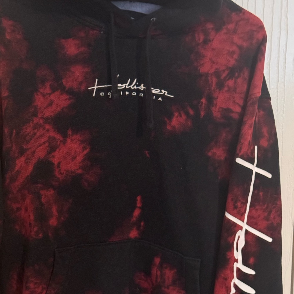Hollister Black and Red Tie-Dye Hoodie